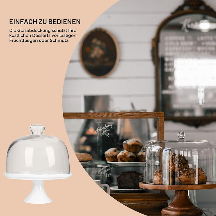 13CM Kuchenständer Keramik Tortenplatte Kuchen Glasglocke Porzellan Teller mit Kuchenglocke Tortenst