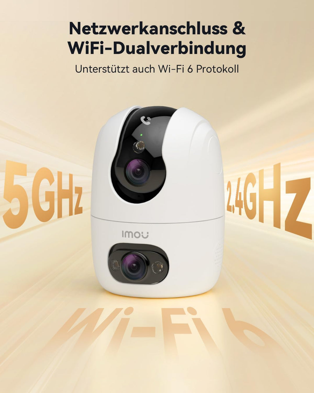 Imou Überwachungskamera Innen mit 2K Dual-Objektiv, 2.4GHz/5GHz WLAN, Personen-/Haustiererkennung, F
