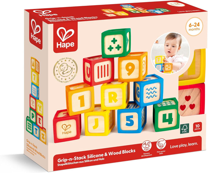 Hape ABC-Spielsteine, 10-teilig - Holzbaustein-Set, Stapeln und Sortieren, Bauklötze mit Buchstaben,