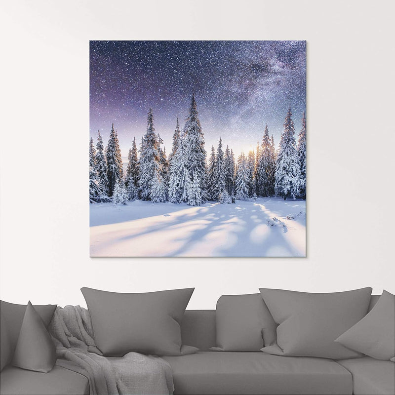 Glasbilder Wandbild Glas Bild einteilig 50x50 cm Quadratisch Winterlandschaft Wald Tannenbaum Natur