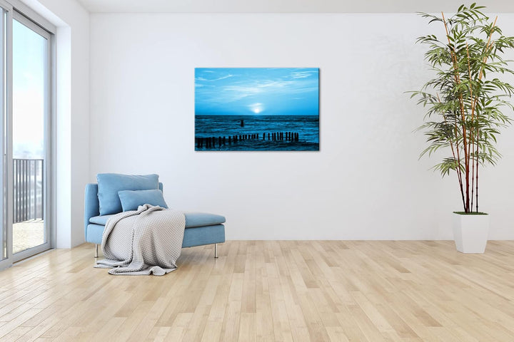 deyoli Sonnenuntergang an der Ostsee Format 120x80 Effekt: Monocrome Blau als Leinwandbild, Motiv fe