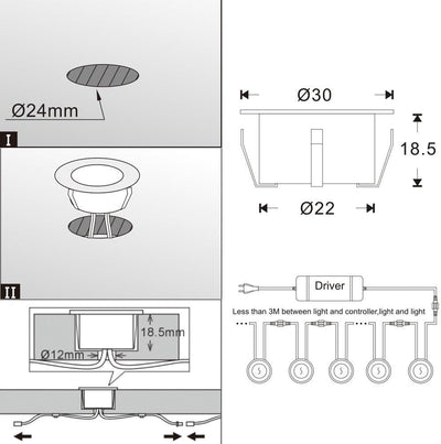 CHNXU 10er Set LED Einbaustrahler Warmweiss Bodeneinbaustrahler 12V Ø30mm Deckenspots 0,6W 9LM Terra