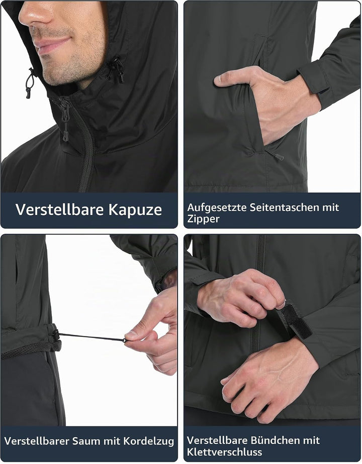 Pioneer Camp Herren Regenjacke Wasserdicht Atmungsaktiv Leichte Winddicht Windbreaker Packbare Outdo