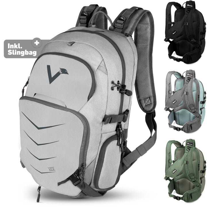 Valkental - Innovativer Rucksack mit perfekter Aufteilung (22L) Erweiterbares Volumen (Kein Schwitze