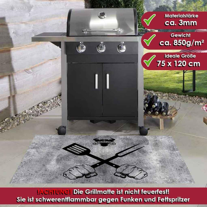 Grillmatte Grillunterlage Bodenschutz Barbecue-Matte Beton Look 75 x 120 cm Muster wählbar Anti-Ruts