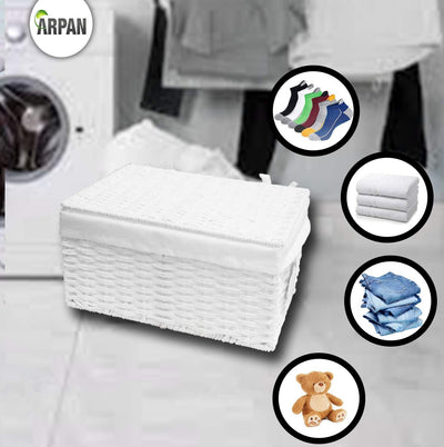 ARPAN Aufbewahrungskorb aus Papier, geflochten, mit weissem Stofffutter, weiss, Large, Meidum, Small