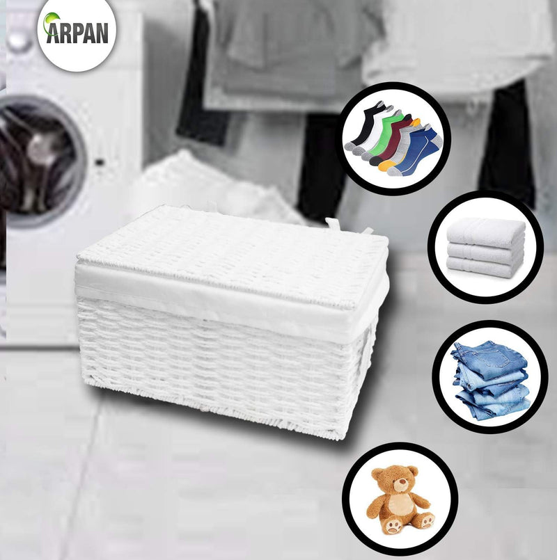 ARPAN Aufbewahrungskorb aus Papier, geflochten, mit weissem Stofffutter, weiss, Large, Meidum, Small