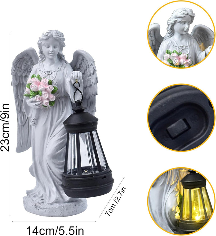 Solar Engel Gartenstatuen,Grablicht Outdoor-Deko,LED Fairy Engel Figur,Fairy Skulptur Deko Rasen,Gee
