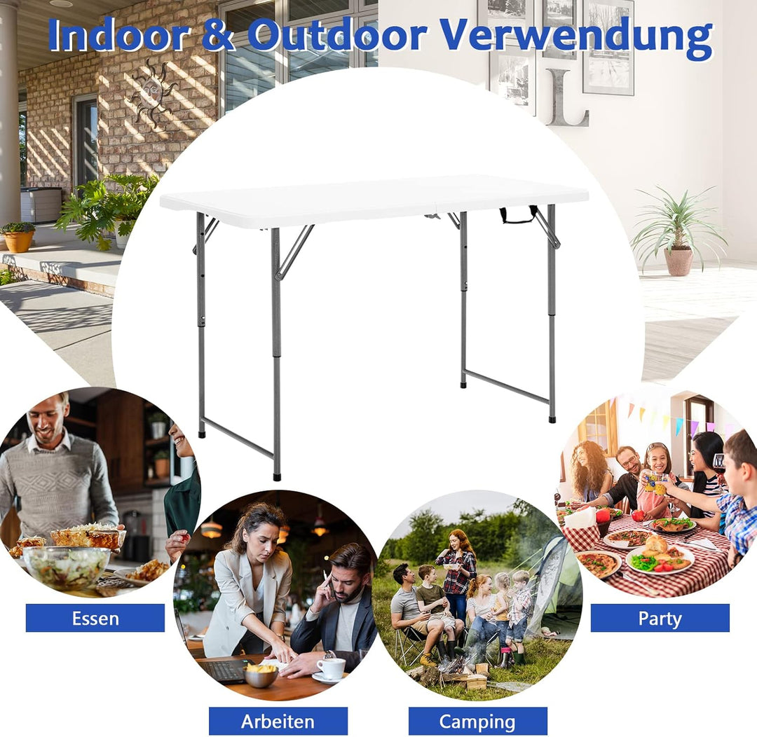 GOPLUS Klappbarer Campingtisch, Gartenklapptisch aus Eisenrohr & HDPE mit Griff, 3-Fach höhenverstel