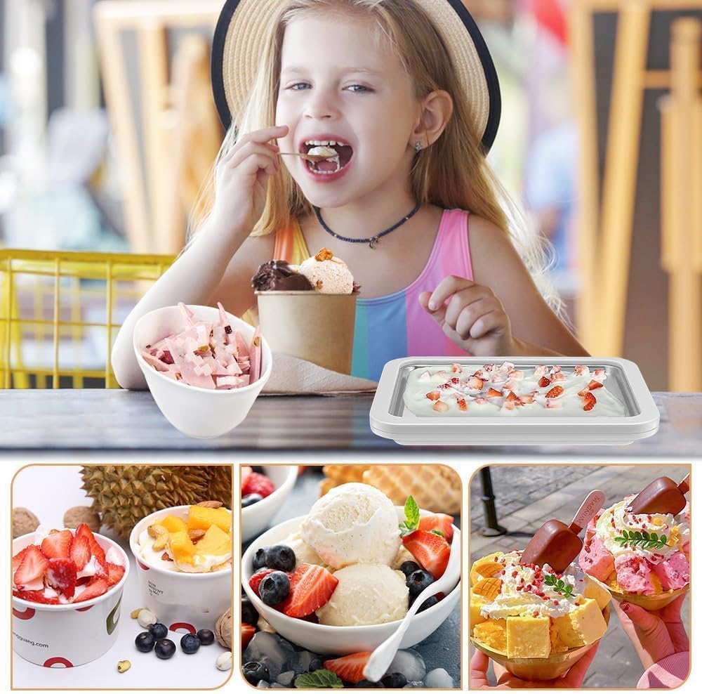 Eisplatte Zum Eis Machen, Roller Maker Pan mit 2 Spateln, Rolled Ice Cream Maker Eis Selber Machen D
