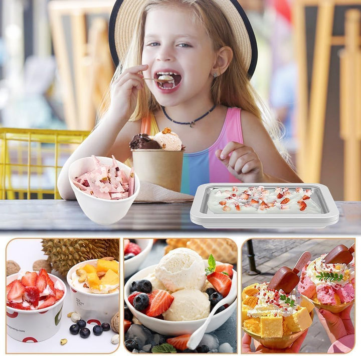 Eisplatte Zum Eis Machen, Roller Maker Pan mit 2 Spateln, Rolled Ice Cream Maker Eis Selber Machen D