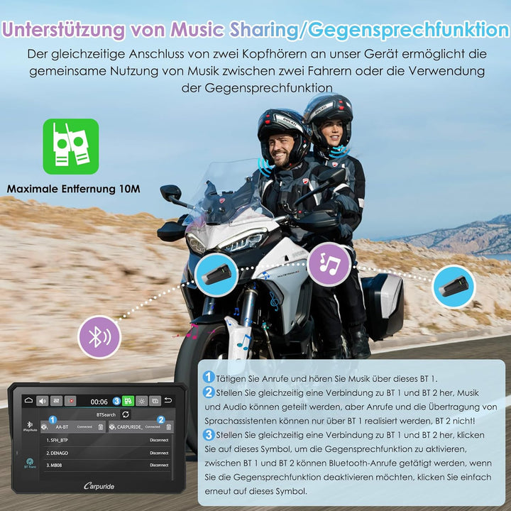W702S Pro Motorrad Carplay Bildschirm mit BM05 Halterung für Plug-and-Play, Kabellos CarPlay & Andro