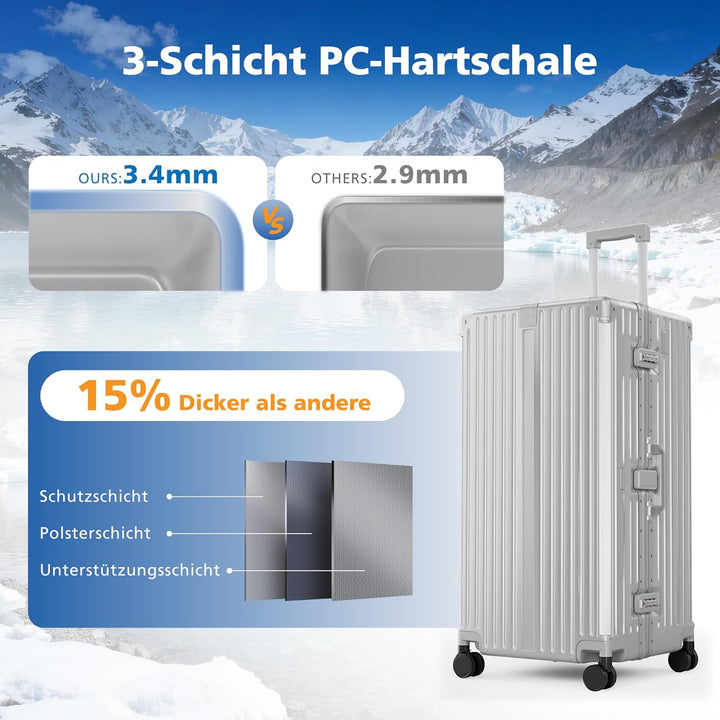 ALPHA CAMP Koffer Grösse XXL Reisekoffer Leicht Hartschalenkoffer Polycarbonat 105L Luggage Suitcase