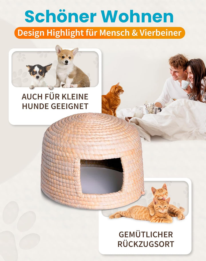 Lucky-Kitty Katzenkorb I Katzenhöhle mit Kissen I Katzen Schlafplatz I Katzen Körbchen oder Hundehöh