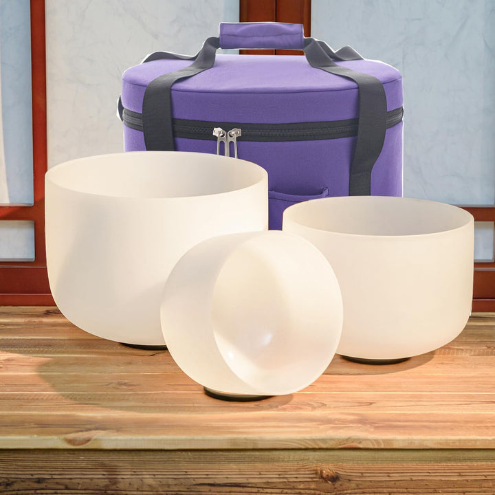 Hye-eun Kristall Klangschalen Set 3 Stück,8-12zoll AFC Note 432 Hz Crystal Singing Bowls Set, Medita