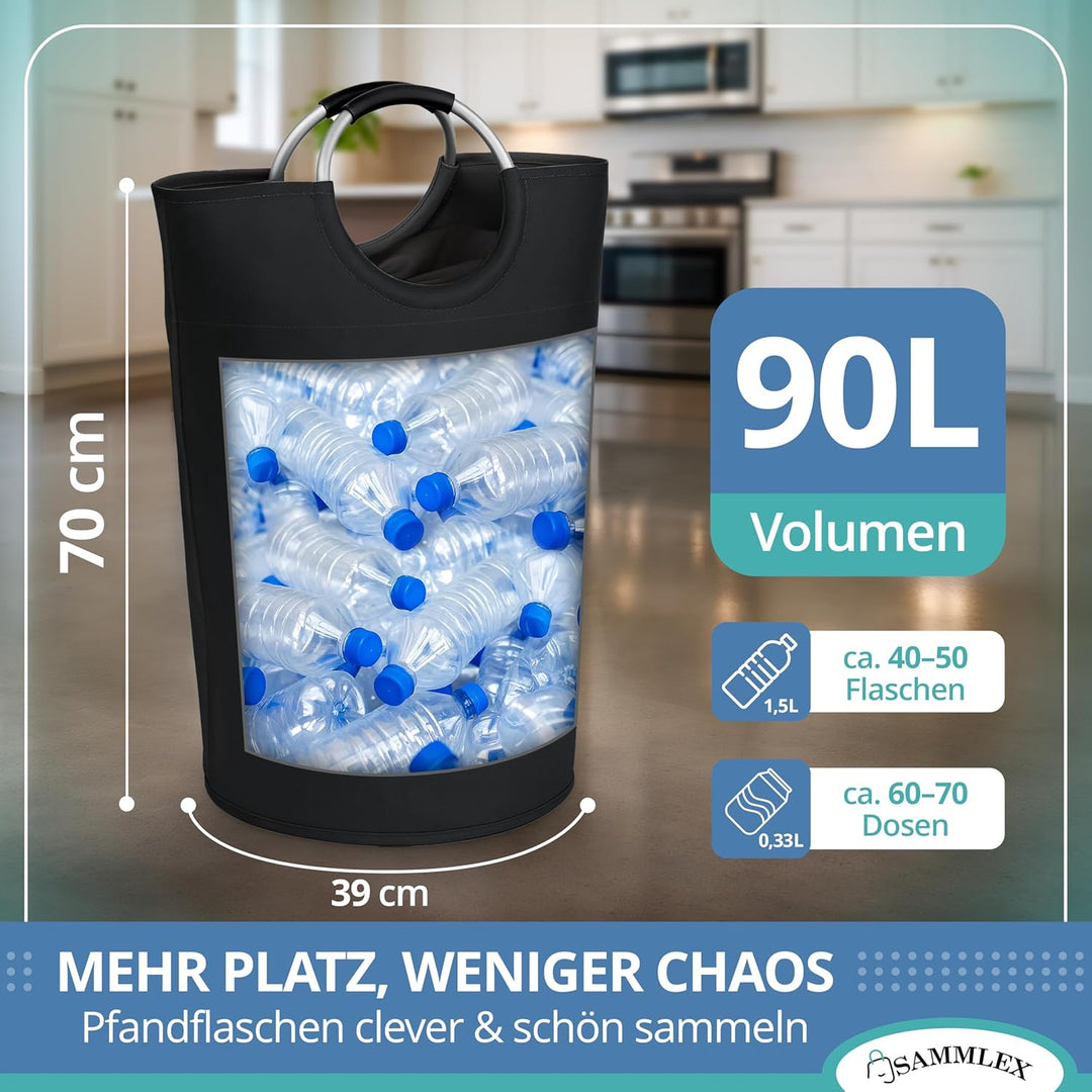 Pfandflaschenbeutel 90L Volumen für 50 Flaschen oder 70 Dosen 70 x 39 cm faltbar und wasserabweisend