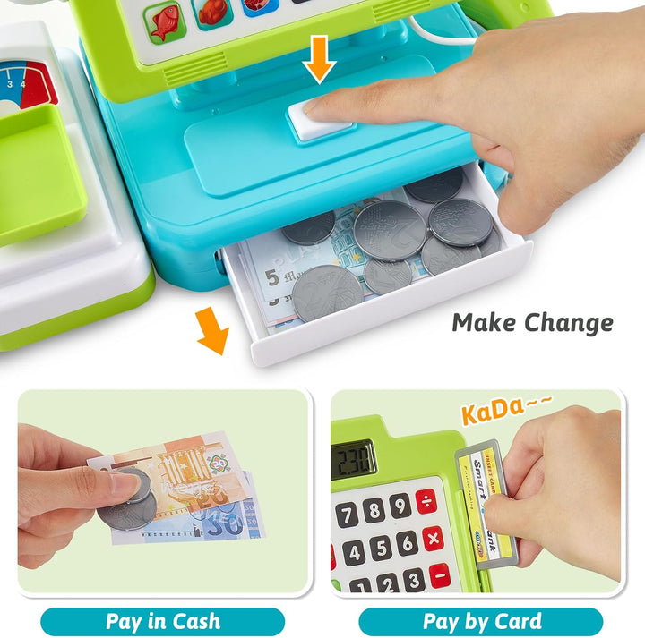 Spielzeug Kasse Kinder mit Scanner und Sound Kaufladen Zubehör für Kind ab 3 4 5 Jahren Moderne Supe