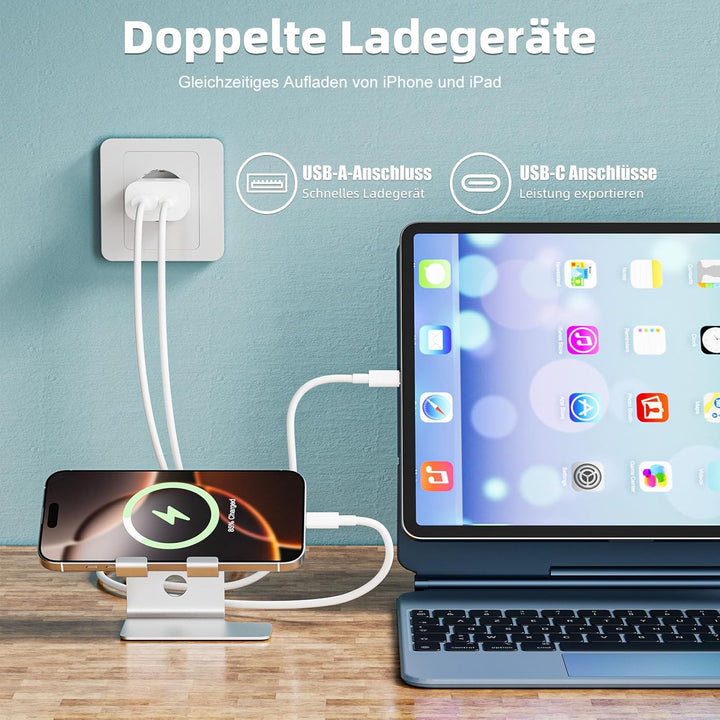 USB C Ladegerät, 2er Pack 25W 2-Port USB-A & USB-C Adapter Schnellladegerät Netzteil für iPhone 17/1
