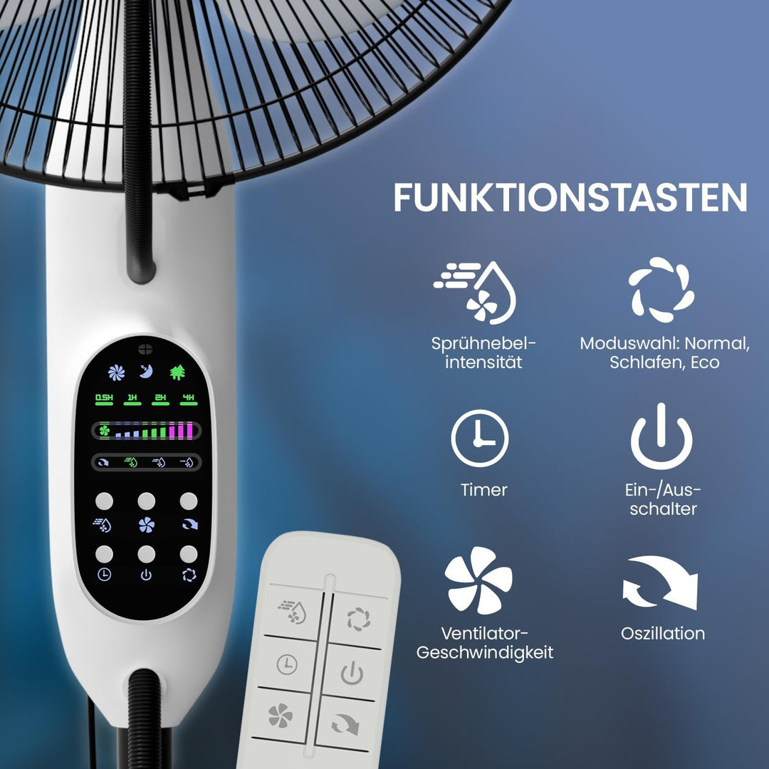 NEU Ventilator mit Wasserkühlung, Standventilator sehr leise mit Fernbedienung, Luftkühler mit Timer