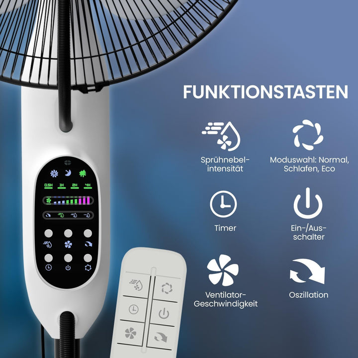 NEU Ventilator mit Wasserkühlung, Standventilator sehr leise mit Fernbedienung, Luftkühler mit Timer