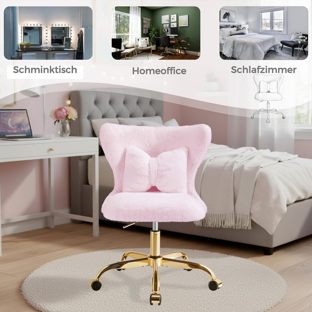 Schminktisch Stuhl mit Rollen Gold, Schreibtischsessel Mädchen, Drehstuhl Home Office mit Kissen, Hö