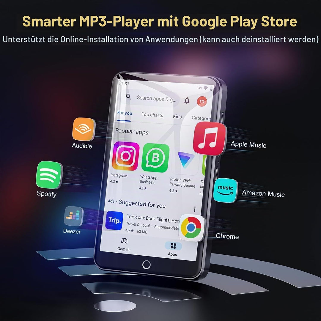 MP3 Player mit Bluetooth und WiFi, Oilsky 80GB 4 Zoll Android 9.0 Mp3, 1080P Touchscreen MP4 Player,