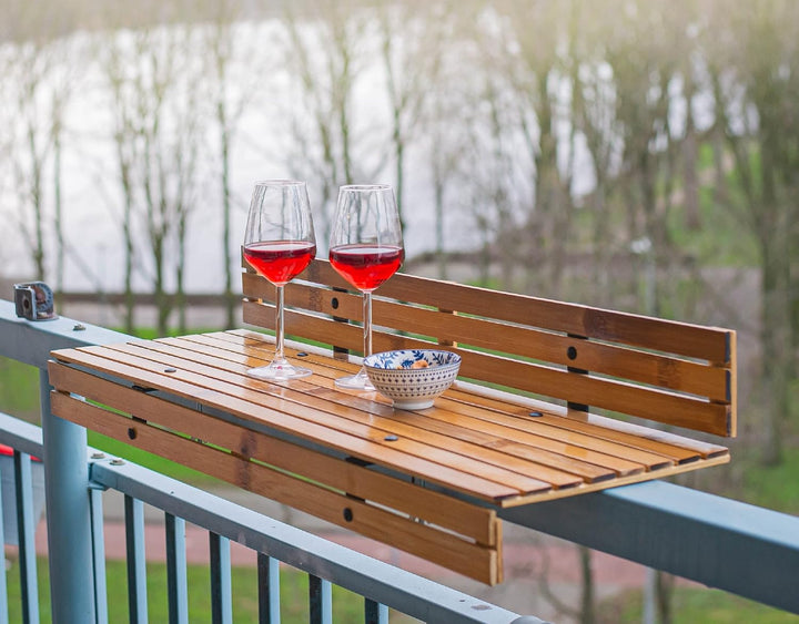 DE-COmmerce Balkonhängetisch aus Bambus Balkon Geländer Balkontisch Hängetisch Balkonbar (LxBxH) 88x