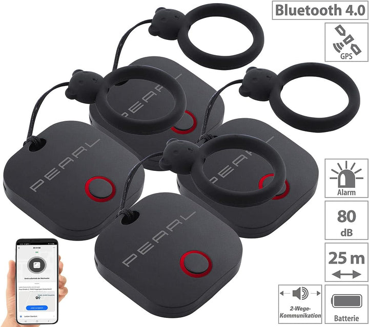 PEARL GPS Tracker: 4in1-Mini-Schlüsselfinder m. BT, App & GPS-Ortung, 80 dB, 4er-Set (Tracker, Bluet