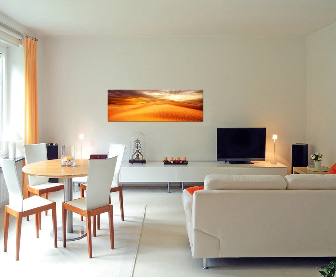 Paul Sinus Art Panoramabild auf Leinwand und Keilrahmen 120x40cm Wüste Sanddüne Hitze Wolkenhimmel