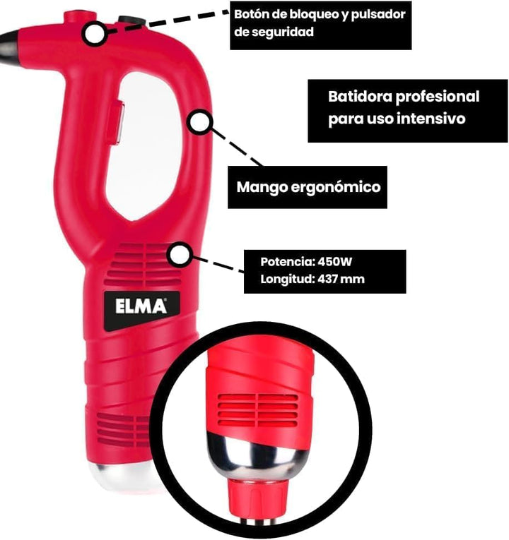 ELMA Professioneller Stabmixer 450W, 30 cm Edelstahl-Mixstab abnehmbar | Variable Geschwindigkeit 60