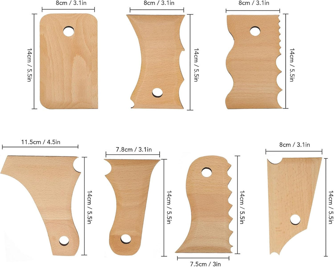7 Stück Töpferei Trimming Tools Set Buche Holz Keramik Profil Rippe Bundle Fuss Formgeber Mehrere Fo