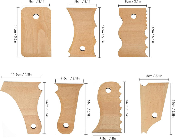 7 Stück Töpferei Trimming Tools Set Buche Holz Keramik Profil Rippe Bundle Fuss Formgeber Mehrere Fo