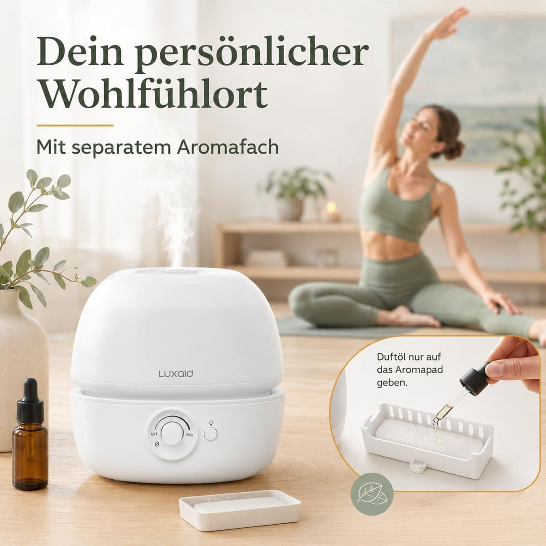 3L Luxaid Luftbefeuchter Schlafzimmer, ultraleiser 20dB, Top-Fill Luftbefeuchter für grosse Räume, B