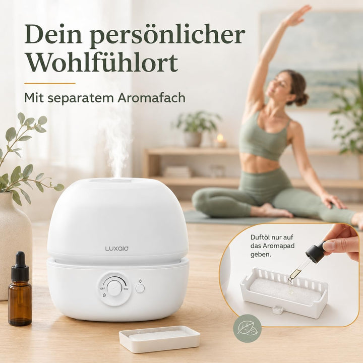 3L Luxaid Luftbefeuchter Schlafzimmer, ultraleiser 20dB, Top-Fill Luftbefeuchter für grosse Räume, B