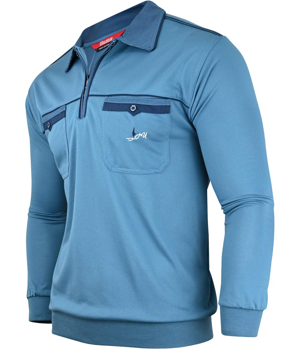 Soltice Herren Langarm Poloshirt mit Brusttasche, Polohemd Gestreift mit Kragen, Blousonshirt aus Ba
