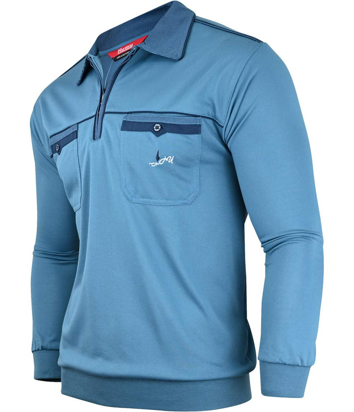 Soltice Herren Langarm Poloshirt mit Brusttasche, Polohemd Gestreift mit Kragen, Blousonshirt aus Ba