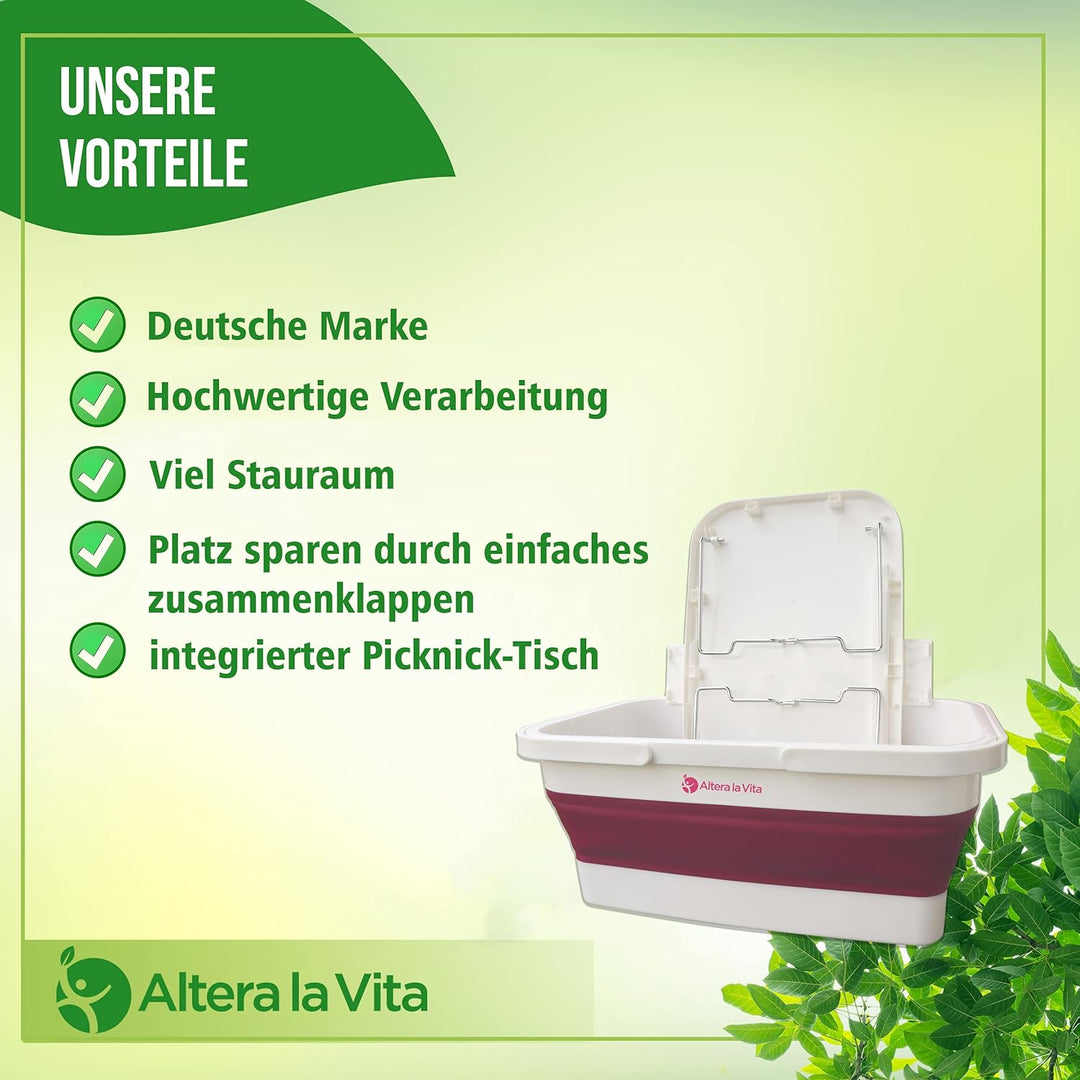 Altera la Vita Picknickkorb Camping-Einkaufskorb Spülbecken faltbar mit Deckel und Tisch klappbar 15