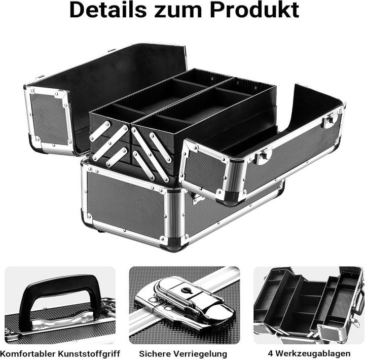 Wiltec Alu Transportkoffer, Aufbewahrungskoffer mit 2 Schlüsseln, Universalkoffer für Werkzeug, Hobb