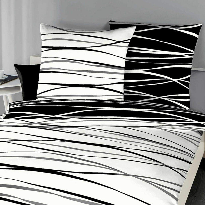 G BETTWARENSHOP Biber Bettwäsche Motion schwarz im modernen Stil aus 100% Baumwolle mit Reissverschl