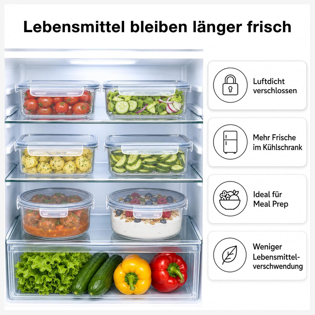 Haushaltszauber® Frischhaltedosen Set – 14-teilig (7 rechteckige 1,10 L &amp; 7 runde 0,96 L) | Luftdich