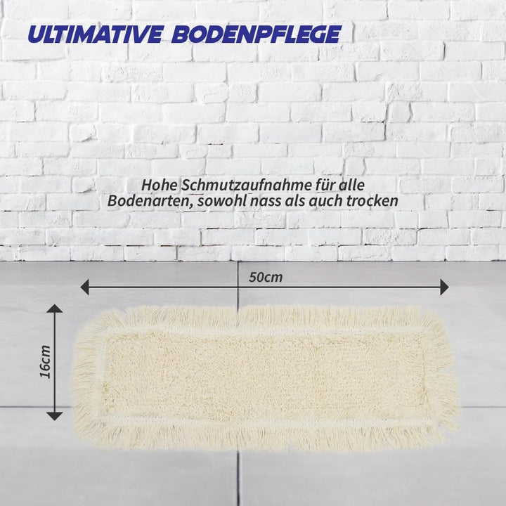 Bodenwischer Set Moppstange Aluminium mit Rändelhandgriff + Klapphalter & 5X Baumwollmopp Bezug 50cm
