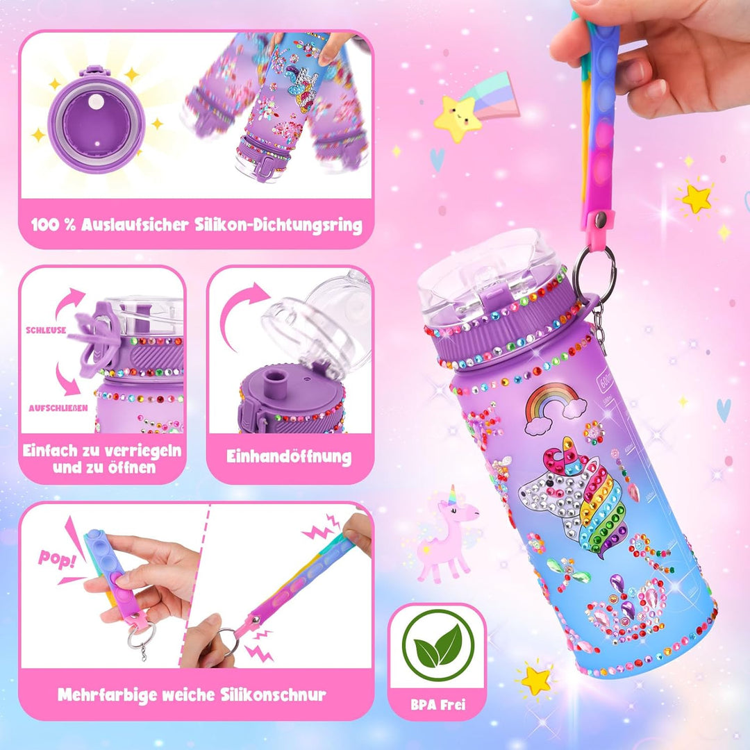 Einhorn Geschenke für Mädchen 5-6-7-8-9 Jahre Geschenkideen: Trinkflasche Bastelset Kinder ab 6 8 10