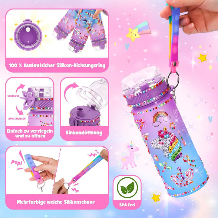 Einhorn Geschenke für Mädchen 5-6-7-8-9 Jahre Geschenkideen: Trinkflasche Bastelset Kinder ab 6 8 10