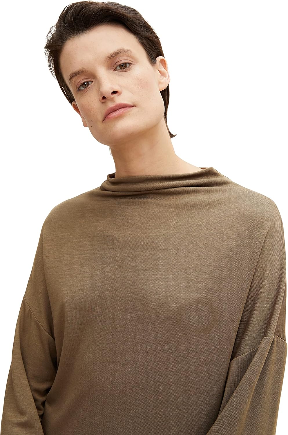 TOM TAILOR Damen Basic Sweatshirt mit Kragen, 18123 - Tarmac Khaki