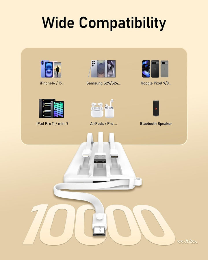 Powerbank 10000mAh Power Bank mit Kabel VEEKTOMX USB C Powerbank Externe Handyakkus mit 5 Ausgängen