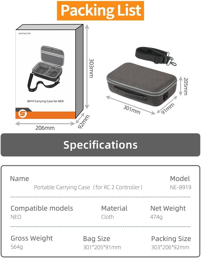 Harte Tragetasche für DJI Neo, kompatibel mit RC 2, Reise-Schutz-Umhängetasche und Zubehör