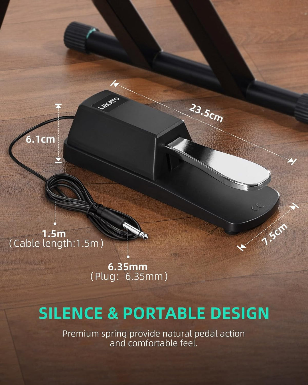 LEKATO Universelles Sustain Pedal für Keyboard, Klavier-Fusspedal mit Polaritätsschalter für elektro