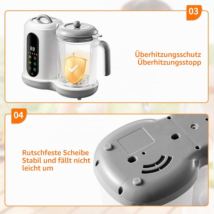 Babynahrungszubereiter - Multifunktionaler Babybrei Zubereiter, Baby Food Maker mit Dampfgarer und M