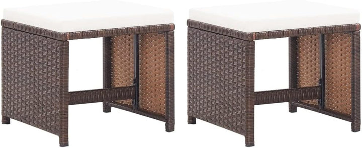 vidaXL 2X Gartenhocker mit Sitzkissen Sitzhocker Hocker Rattanhocker Gartenmöbel Fusshocker Garten B
