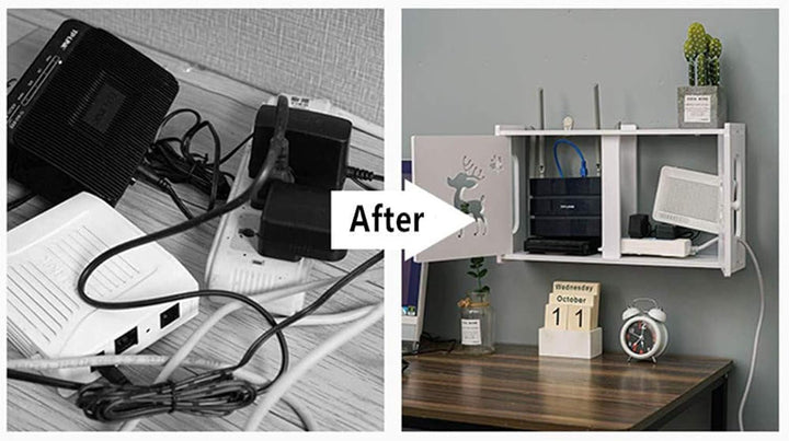 MNBVH Wand Router Aufbewahrungsbox Weiss WLAN Box Router Regal TV Kabel Verstecken Box Router Kabel